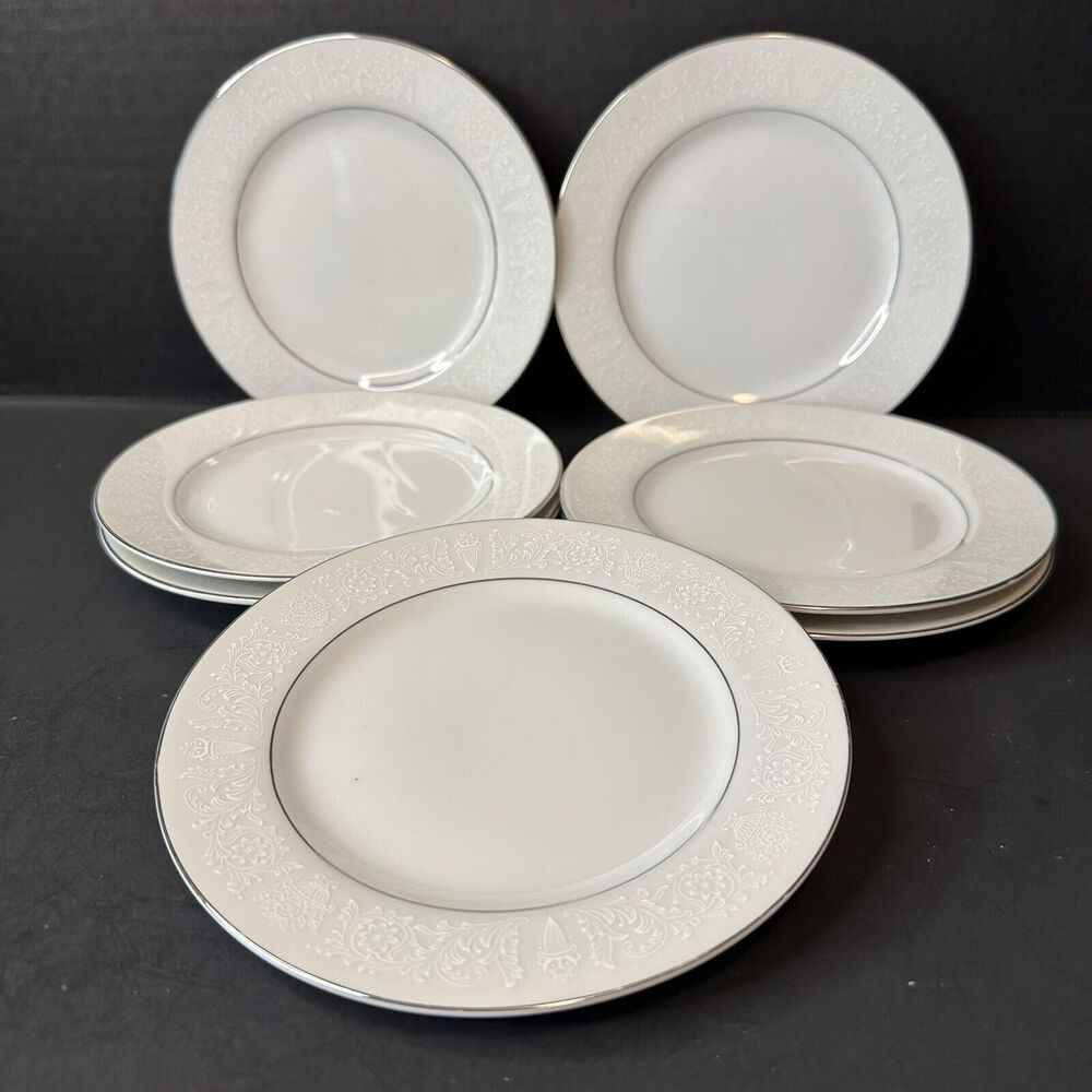 CROWN VICTORIA Lovelace 7 Bread & Butter Plates White w/Flowers & Urns